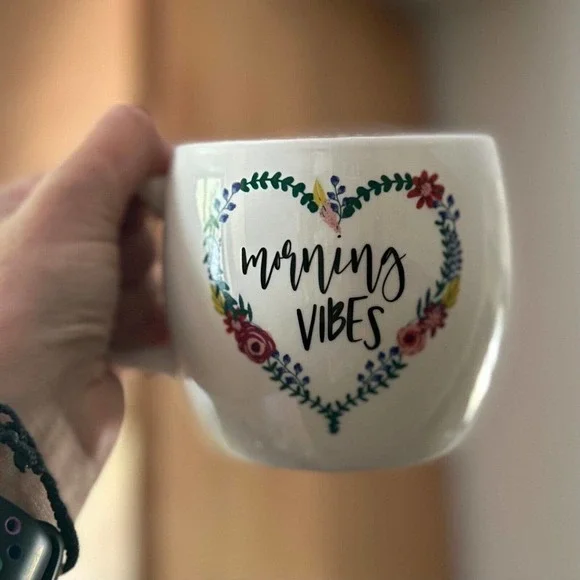 Opal House Morning Vibes White Ceramic Coffee Mug with Floral Heart Shape Design - Picture 9 of 9